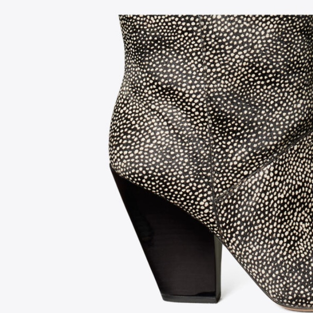 TORY BURCH LILA HAIRCALF KNEE BOOT IN SPOTTED BLACK/WHITE PRINT SIZE US 8 & 8.5 - Picture 5 of 5